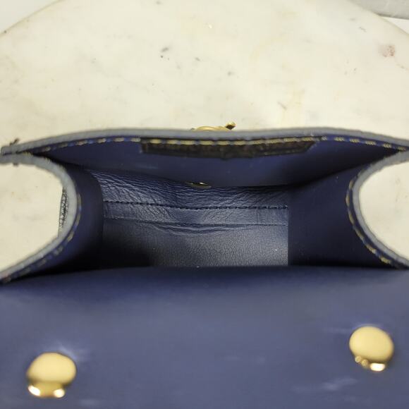 Vintage Italian Mini Black Leather Top Handle Bag Gold Buckle Made in Italy - Picture 9 of 16